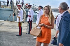 Gibraltar -28th September 2015 - The Governor of Gibraltar today departed From office bidding Farewell to politicians and the armed Forces in what ended up to be a low Key ceremony. A short farewell ceremony at the Parliament lobby was followed by a quick farewell at the city Hall, defer he inspected troops at the Naval Base. He then boarded HMC Seeker where a 17 gun salute bid him farrwell.