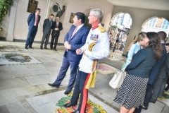 Gibraltar -28th September 2015 - The Governor of Gibraltar today departed From office bidding Farewell to politicians and the armed Forces in what ended up to be a low Key ceremony. A short farewell ceremony at the Parliament lobby was followed by a quick farewell at the city Hall, defer he inspected troops at the Naval Base. He then boarded HMC Seeker where a 17 gun salute bid him farrwell.
