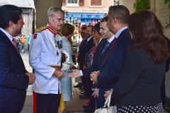 Gibraltar -28th September 2015 - The Governor of Gibraltar today departed From office bidding Farewell to politicians and the armed Forces in what ended up to be a low Key ceremony. A short farewell ceremony at the Parliament lobby was followed by a quick farewell at the city Hall, defer he inspected troops at the Naval Base. He then boarded HMC Seeker where a 17 gun salute bid him farrwell.