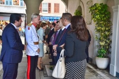 Gibraltar -28th September 2015 - The Governor of Gibraltar today departed From office bidding Farewell to politicians and the armed Forces in what ended up to be a low Key ceremony. A short farewell ceremony at the Parliament lobby was followed by a quick farewell at the city Hall, defer he inspected troops at the Naval Base. He then boarded HMC Seeker where a 17 gun salute bid him farrwell.