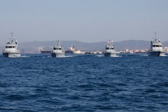 Royal Navy Gibraltar Squadron with four boats at sea.