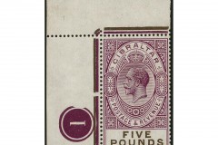 1926-Sello-Gibraltar-5-Libras-Jorge-V