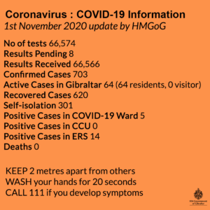 Actualización de los datos sobre Covid-19 a mediodía del domingo, 1 de noviembre de 2020